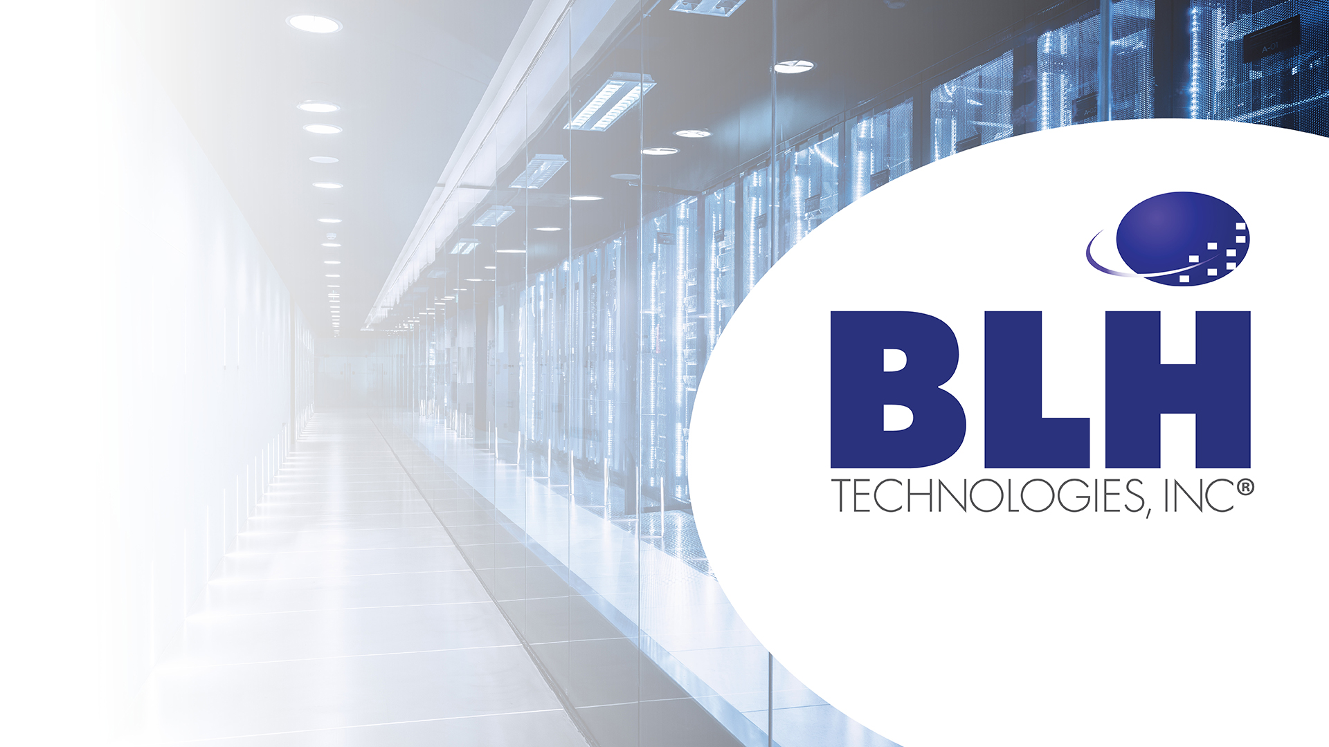 BLH Technologies, Inc logo on background of a data center.